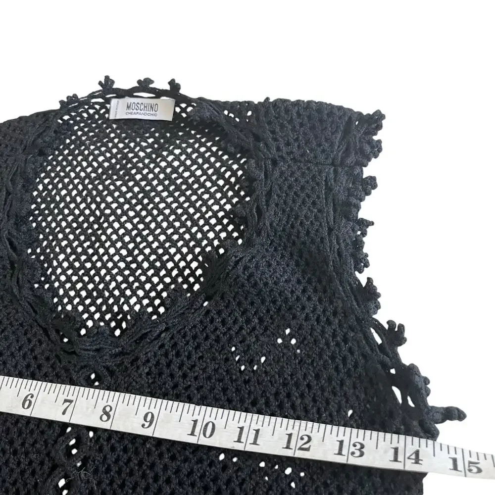 Moschino Cheap & Chic 90s Black Sheer Crochet Sleeveless Scoop Neck A-Line Dress